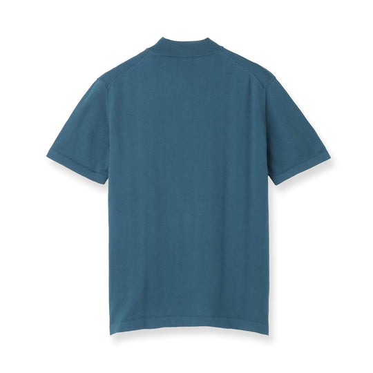 イタリア製コットンニット 半袖モックネック ピーコックブルー