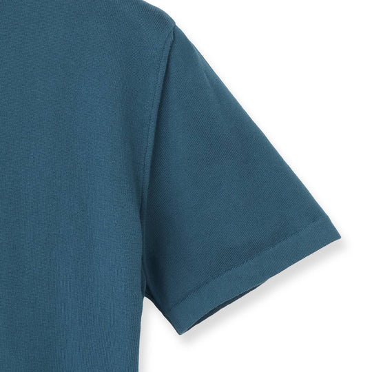 イタリア製コットンニット 半袖モックネック ピーコックブルー