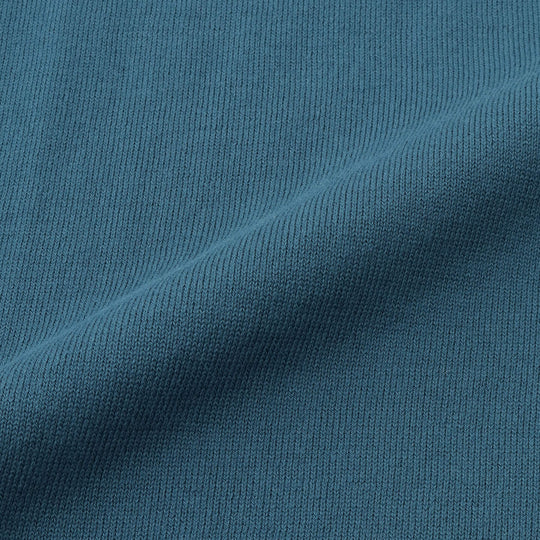 イタリア製コットンニット 半袖モックネック ピーコックブルー