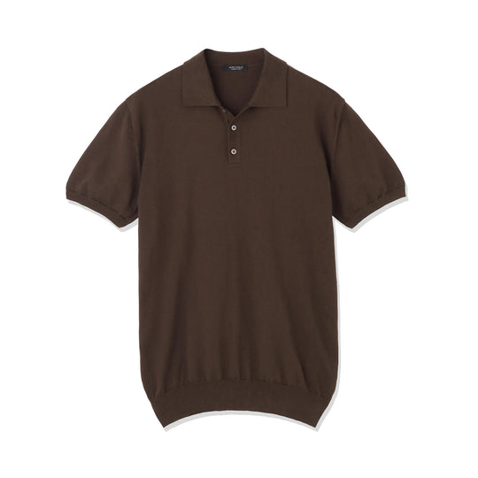 イタリア製 半袖ポロ コットンニット ブラウン