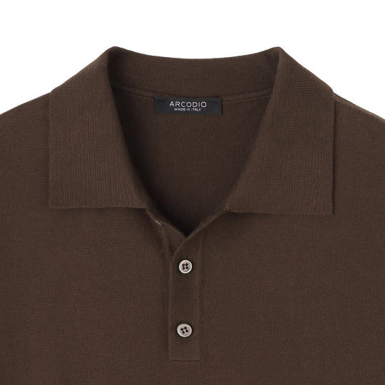 イタリア製 半袖ポロ コットンニット ブラウン