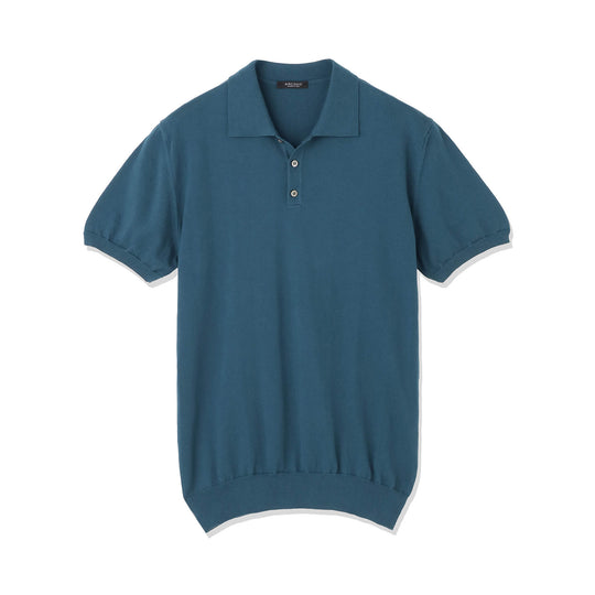 イタリア製コットンニット 半袖ポロ ピーコックブルー