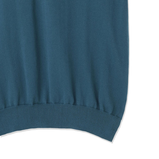 イタリア製コットンニット 半袖ポロ ピーコックブルー