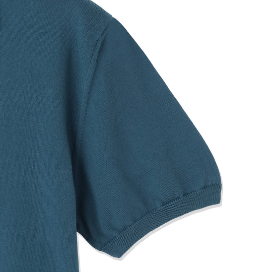 イタリア製コットンニット 半袖ポロ ピーコックブルー