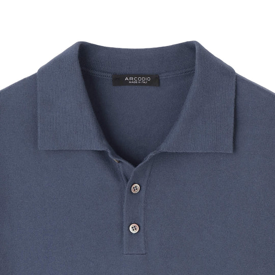 イタリア製 半袖ポロ コットンニット ブルーグレー