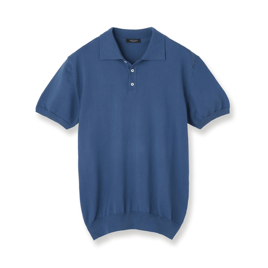 イタリア製 半袖ポロ コットンニット コバルトブルー