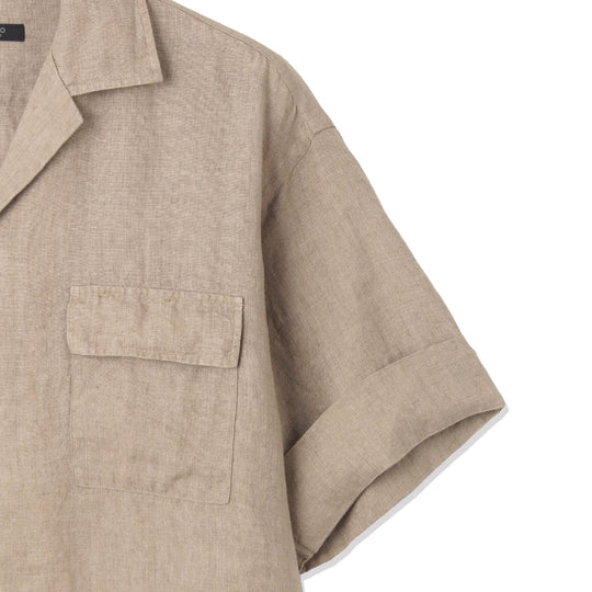 【干場 × ARCODIO共同企画】Lino Moderno バイオウォッシュリネン 半袖フラップポケットシャツ ベージュ