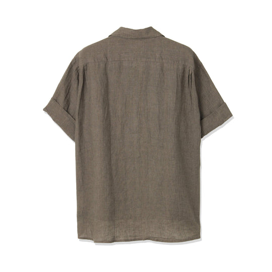 【干場 × ARCODIO共同企画】Lino Moderno バイオウォッシュリネン 半袖フラップポケットシャツ ブラウン