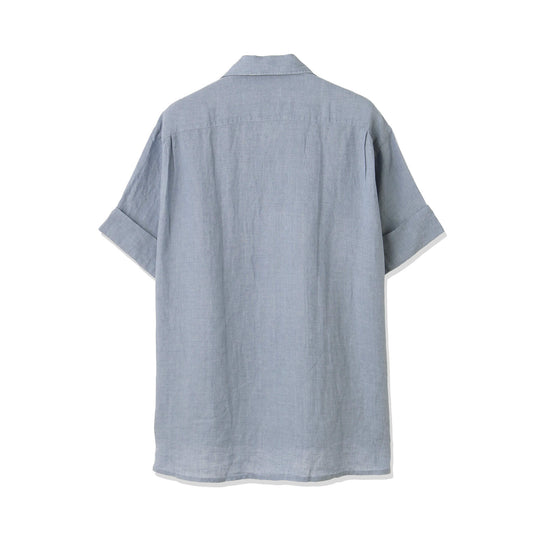 【干場 × ARCODIO共同企画】Lino Moderno バイオウォッシュリネン 半袖フラップポケットシャツ ライトスティールブルー