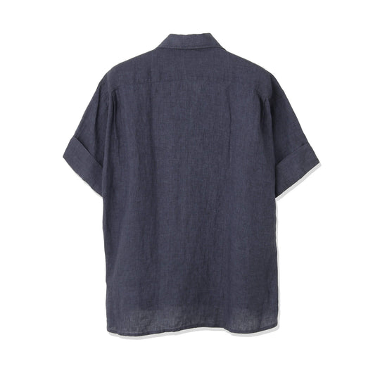 【干場 × ARCODIO共同企画】Lino Moderno バイオウォッシュリネン 半袖フラップポケットシャツ ネイビー