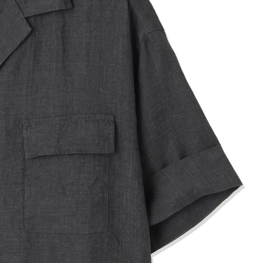 【干場 × ARCODIO共同企画】Lino Moderno バイオウォッシュリネン 半袖フラップポケットシャツ ブラック