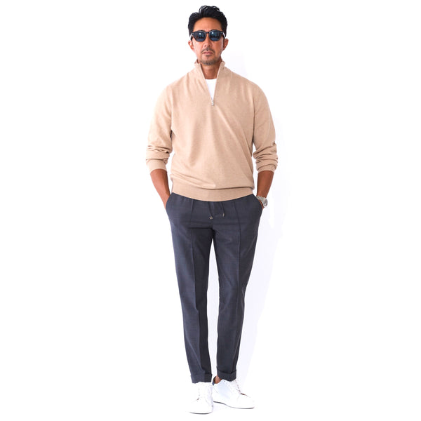 カシミヤ　ハーフジップ キャメル