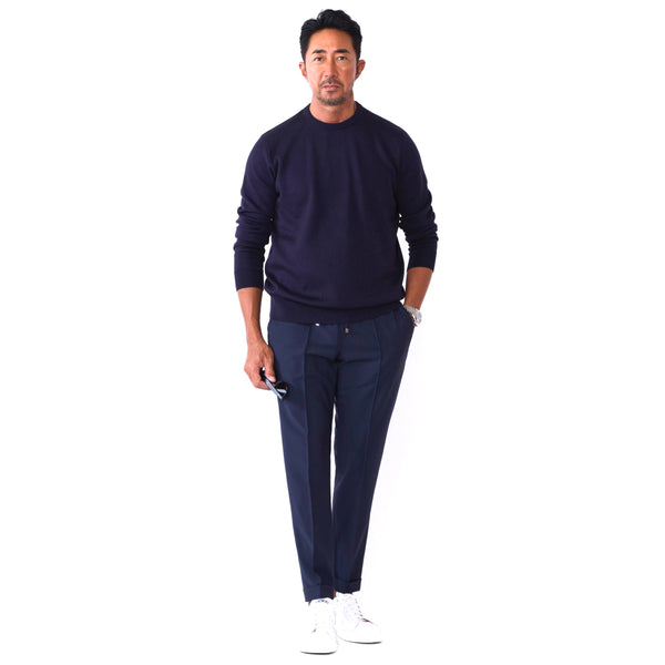 【干場別注モデル最新素材】H DUE 永久クリース ジャージーパンツ ネイビー