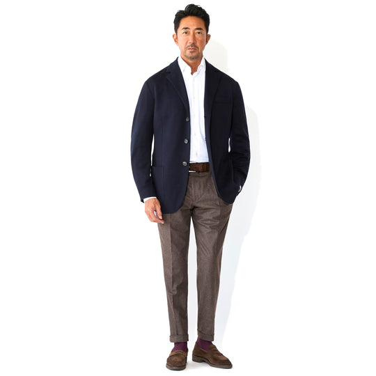 ARECHI ウールカシミヤナイロンストレッチ 1プリーツテーパードパンツ ダークブラウン