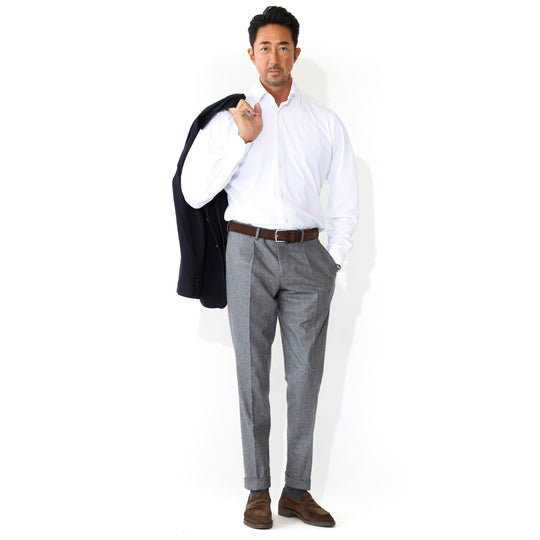 ARECHI ウールカシミヤナイロンストレッチ 1プリーツテーパードパンツ グレー