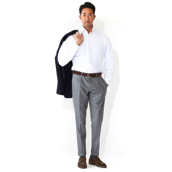 ARECHI ウールカシミヤナイロンストレッチ 1プリーツテーパードパンツ グレー