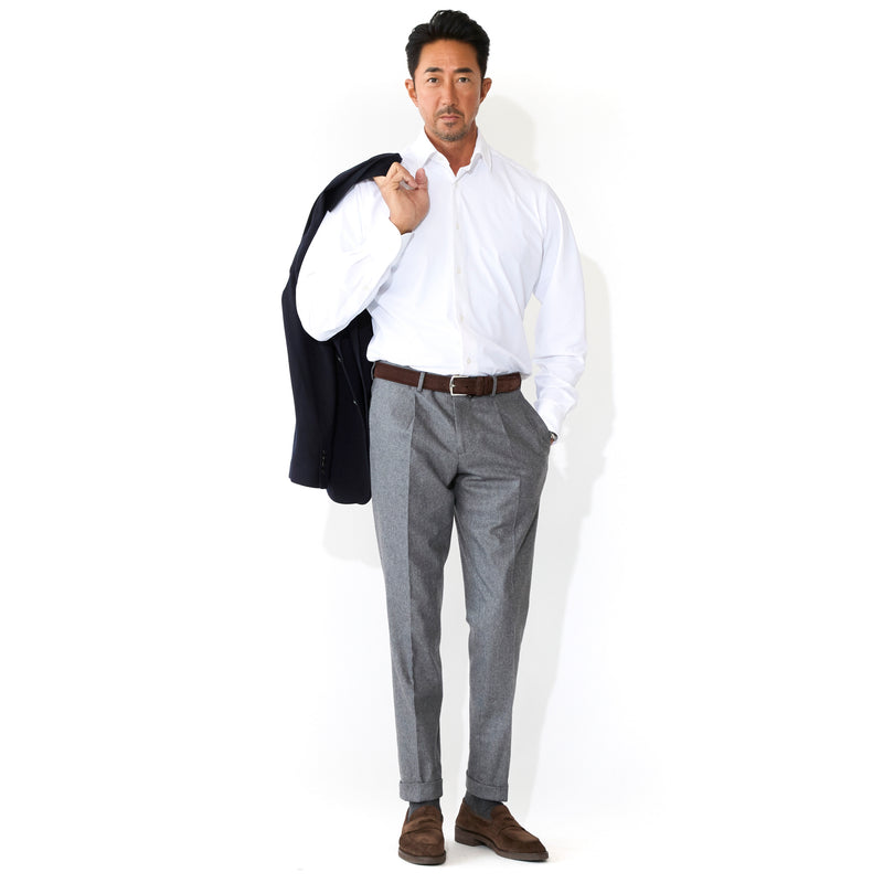 ARECHI ウールカシミヤナイロンストレッチ 1プリーツテーパードパンツ グレー