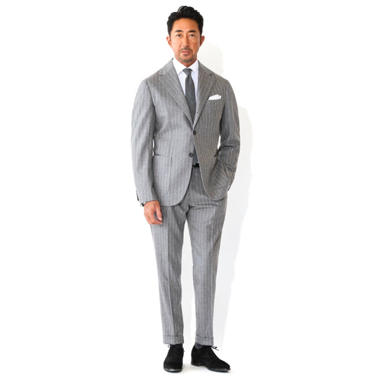 【干場別注】 チョークストライプスーツ グレー