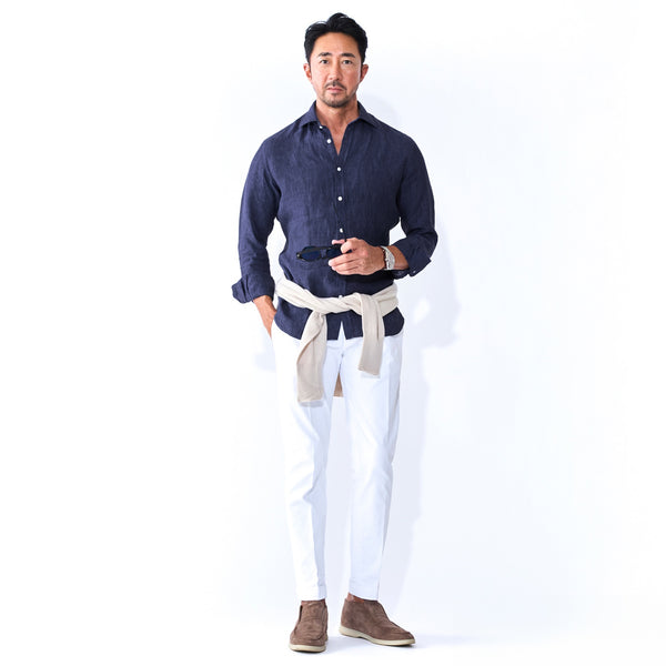 【干場 × ARCODIO共同企画】GINO Lino Moderno Collection バイオウォッシュリネン インディゴブルー