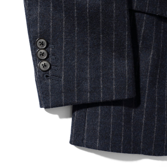 Optima 16.5 Merino Wool Jersey Banker Stripe ダブル6Bクラシックテーラードジャケット ネイビー