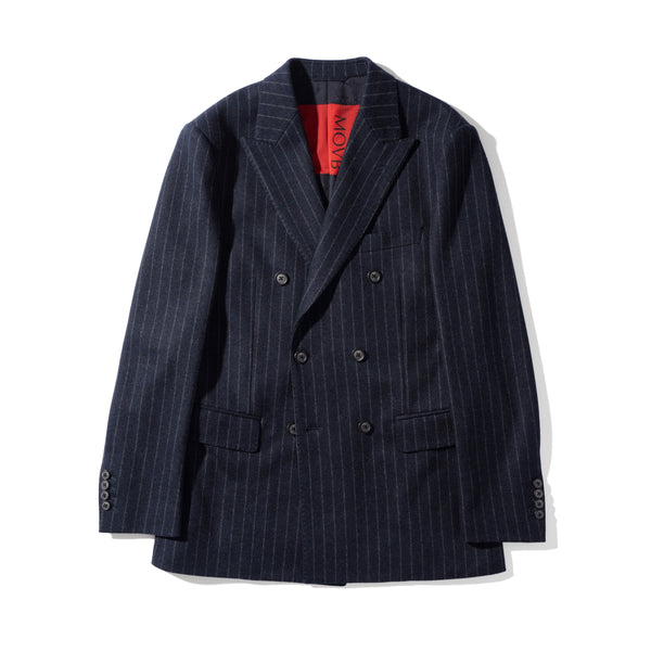 Optima 16.5 Merino Wool Jersey Banker Stripe ダブル6Bクラシックテーラードジャケット ネイビー