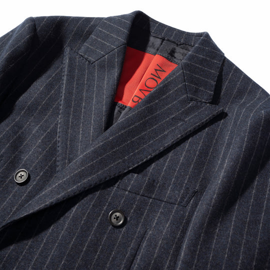 Optima 16.5 Merino Wool Jersey Banker Stripe ダブル6Bクラシックテーラードジャケット ネイビー