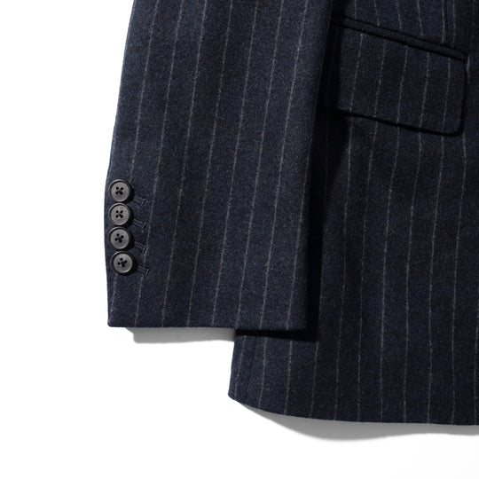 Optima 16.5 Merino Wool Jersey Banker Stripe ダブル6Bクラシックテーラードジャケット ネイビー