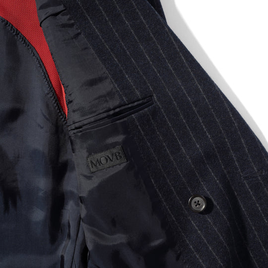 Optima 16.5 Merino Wool Jersey Banker Stripe ダブル6Bクラシックテーラードジャケット ネイビー