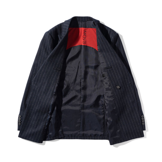Optima 16.5 Merino Wool Jersey Banker Stripe ダブル6Bクラシックテーラードジャケット ネイビー