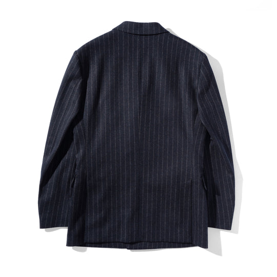 Optima 16.5 Merino Wool Jersey Banker Stripe ダブル6Bクラシックテーラードジャケット ネイビー