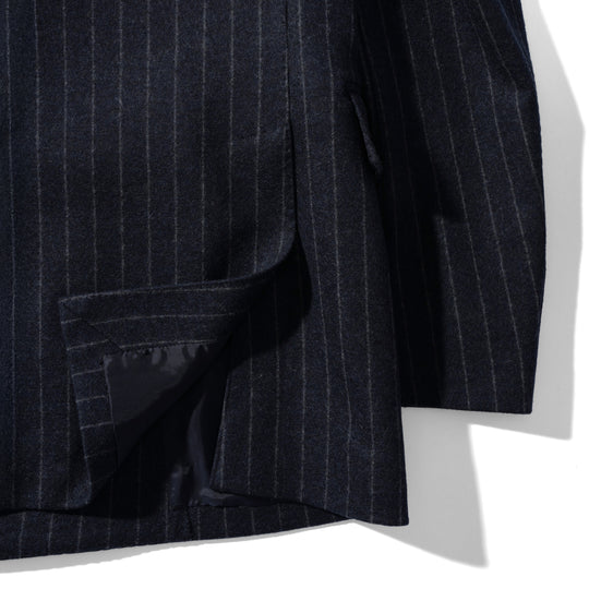 Optima 16.5 Merino Wool Jersey Banker Stripe ダブル6Bクラシックテーラードジャケット ネイビー
