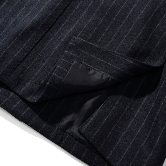 Optima 16.5 Merino Wool Jersey Banker Stripe ダブル6Bクラシックテーラードジャケット ネイビー