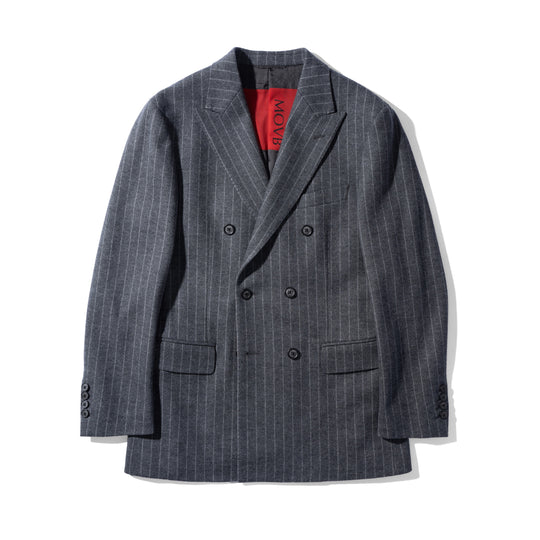 Optima 16.5 Merino Wool Jersey Banker Stripe ダブル6Bクラシックテーラードジャケット グレー