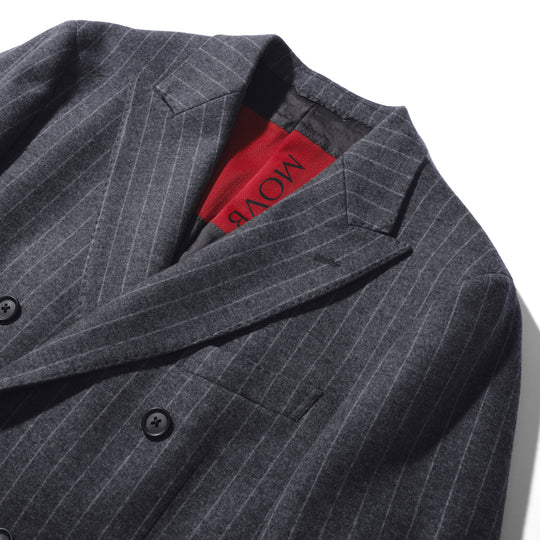 Optima 16.5 Merino Wool Jersey Banker Stripe ダブル6Bクラシックテーラードジャケット グレー