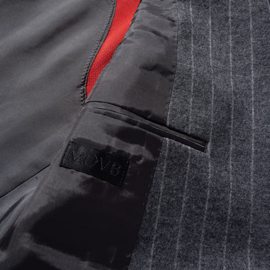 Optima 16.5 Merino Wool Jersey Banker Stripe ダブル6Bクラシックテーラードジャケット グレー