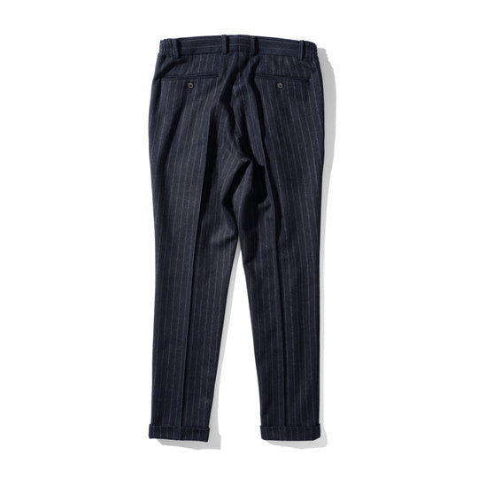 Optima 16.5 Merino Wool Jersey Banker Stripeサイドギャザートラウザー ネイビー