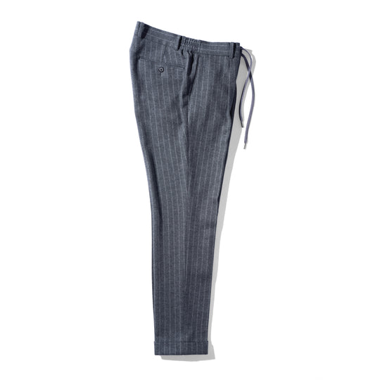 Optima 16.5 Merino Wool Jersey Banker Stripeサイドギャザートラウザー グレー