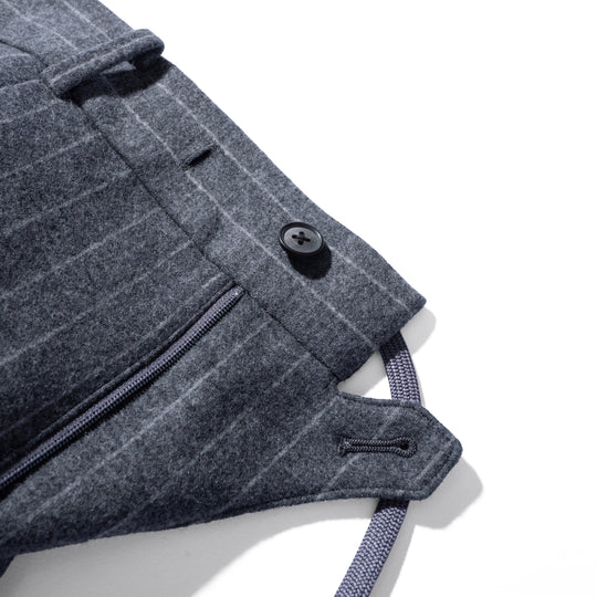 Optima 16.5 Merino Wool Jersey Banker Stripeサイドギャザートラウザー グレー