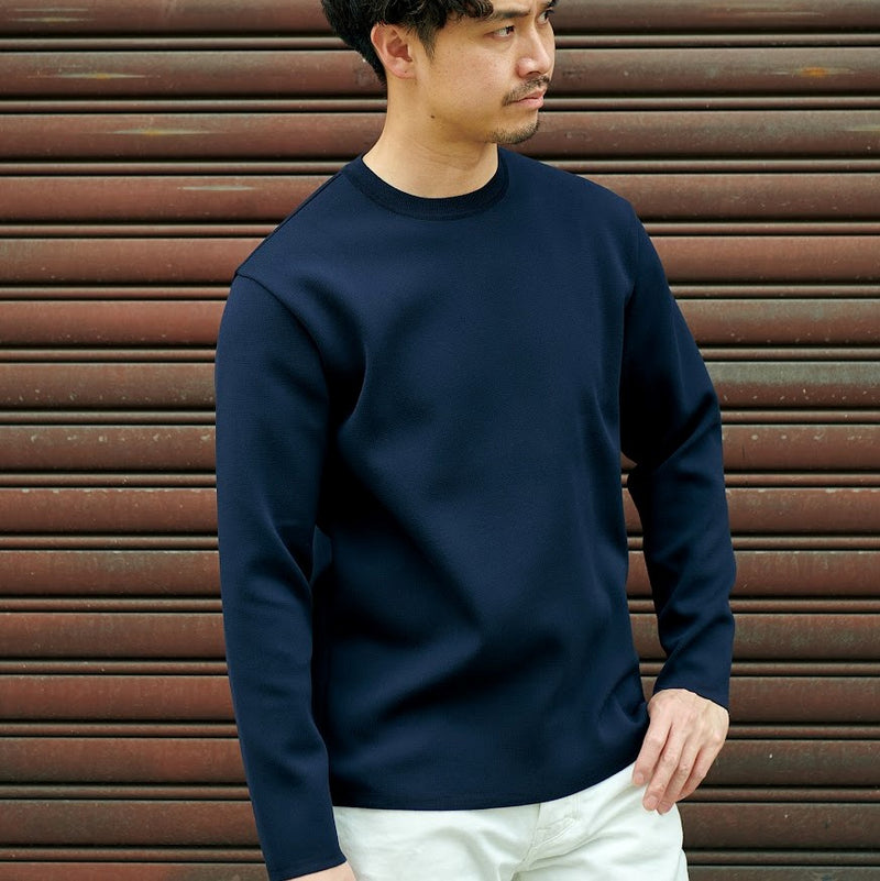 TECH LUXE KNITTED LONG TEE NAVY