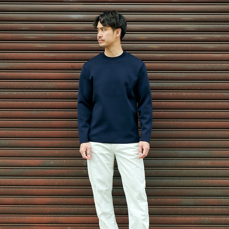 TECH LUXE KNITTED LONG TEE NAVY