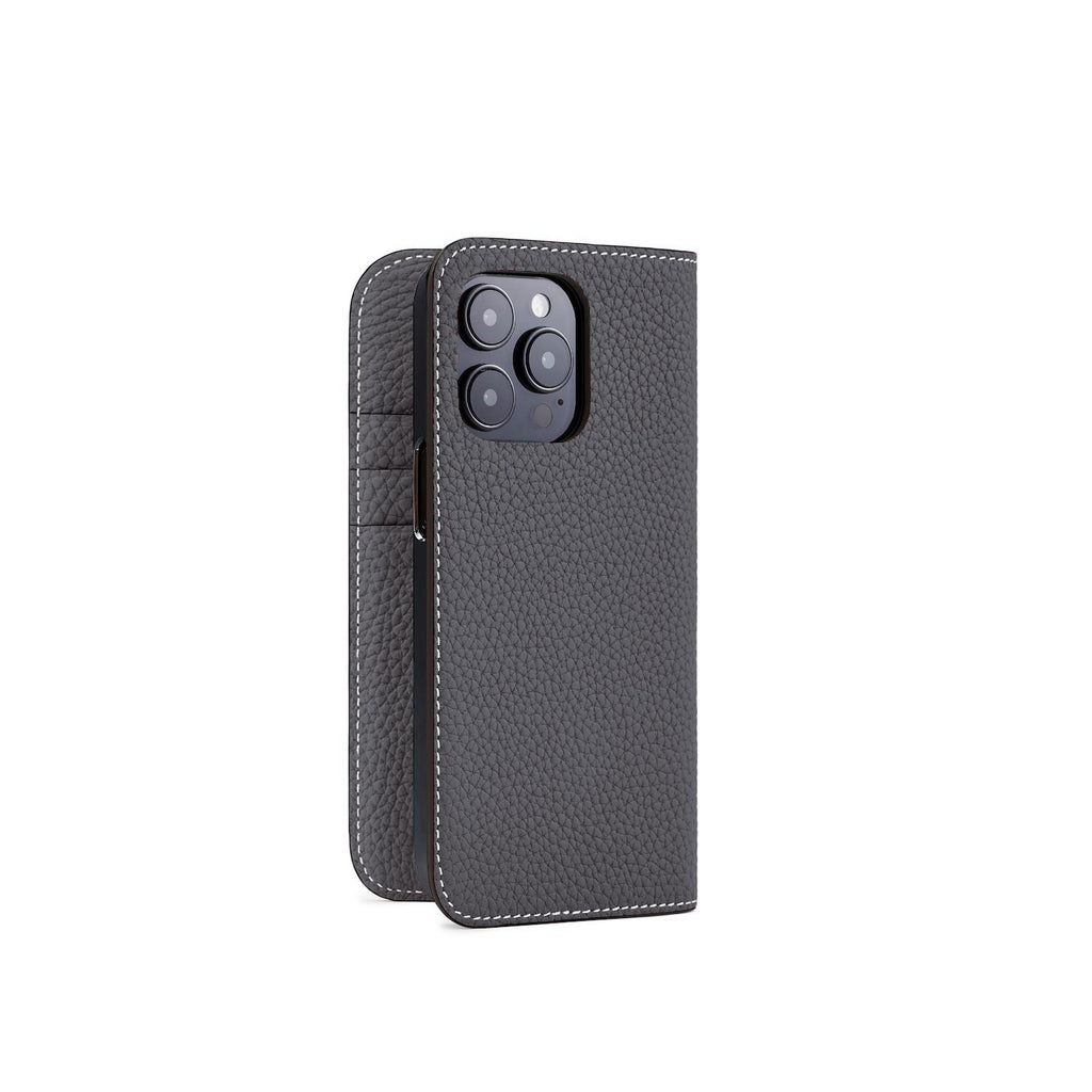 BONAVENTURA iPhone14pro チャコール×トゥルーグレー ダイアリーケース(iPhone 14 Pro) シュリンクレザー チャコールグレー