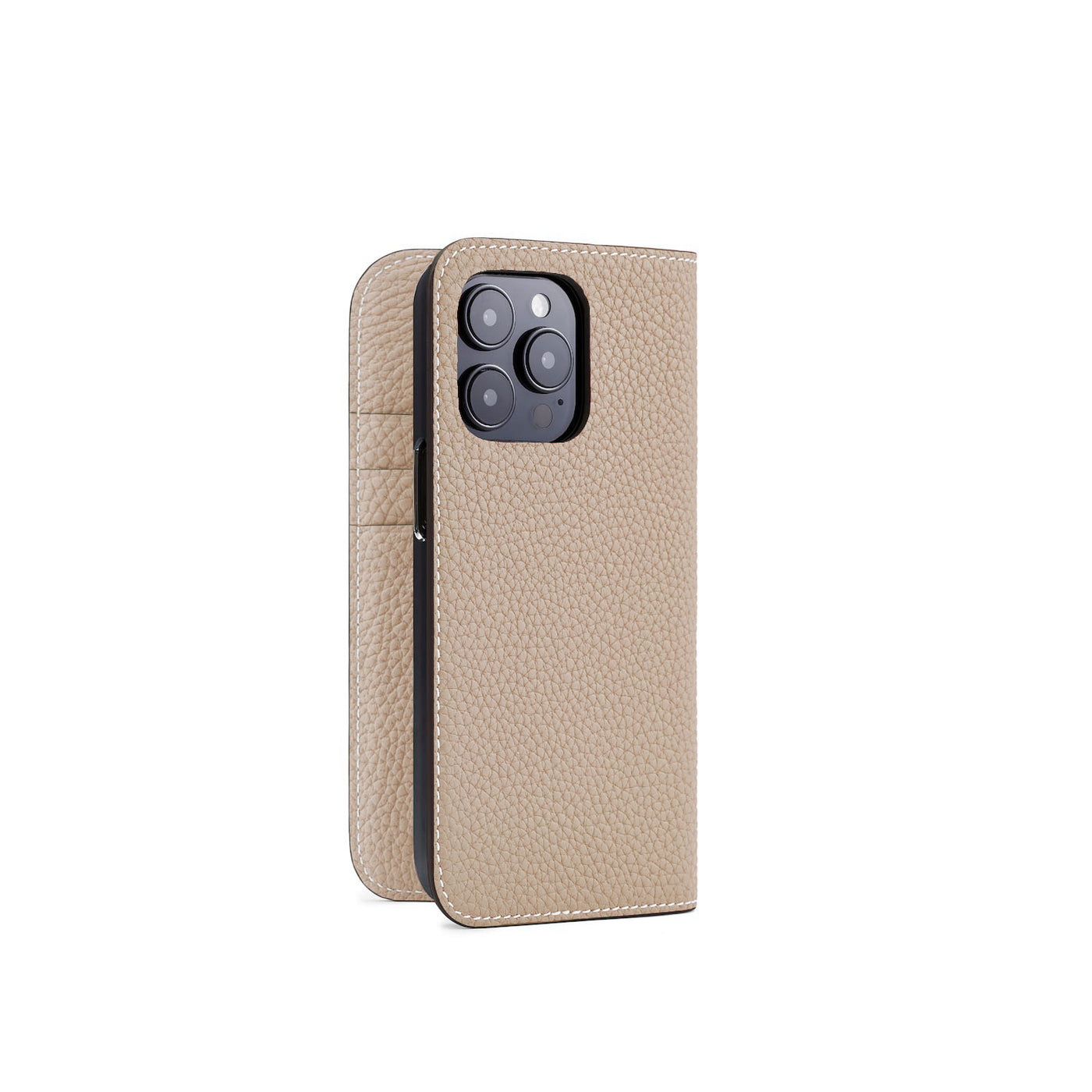 ダイアリーケース(iPhone 14 Pro) シュリンクレザー グレージュ