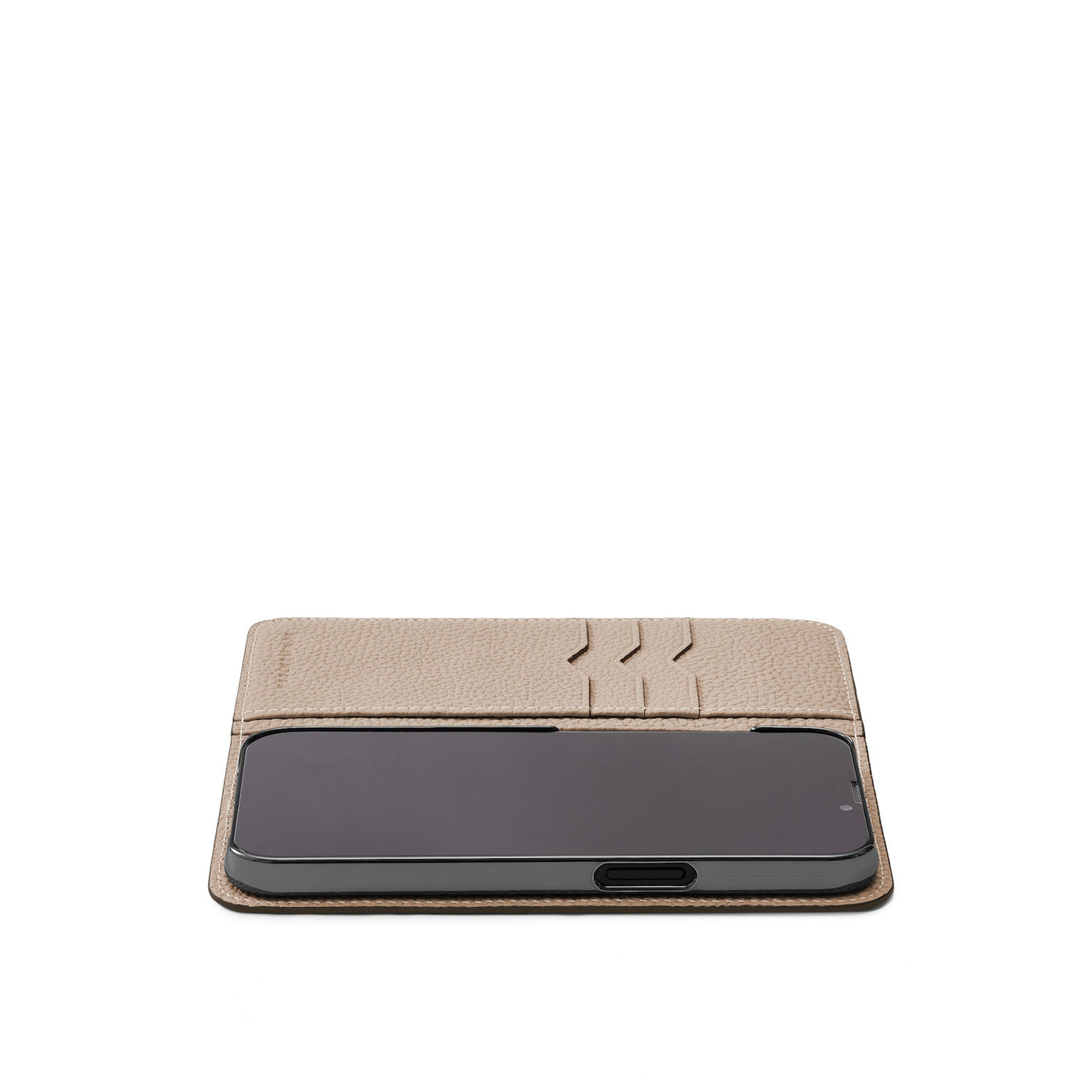 ダイアリーケース(iPhone 15)シュリンクレザー グレージュ