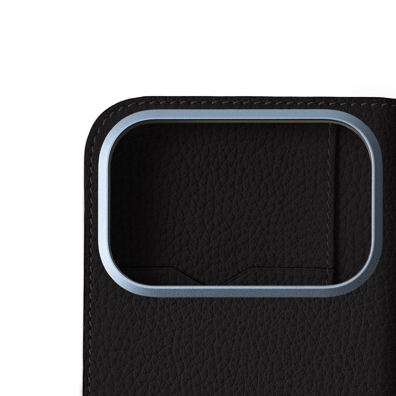 iPhone14Plusダイアリーケース　ブラック　シュリンクレザー BONAVENTURA(ボナベンチュラ)｜iPhone15 ダイアリーケース シュリンク