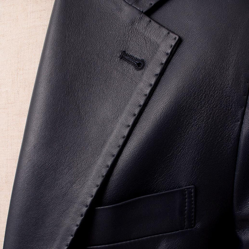 干場別注 レザージャケット ダークブルー