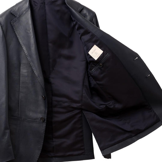 干場別注 レザージャケット ダークブルー