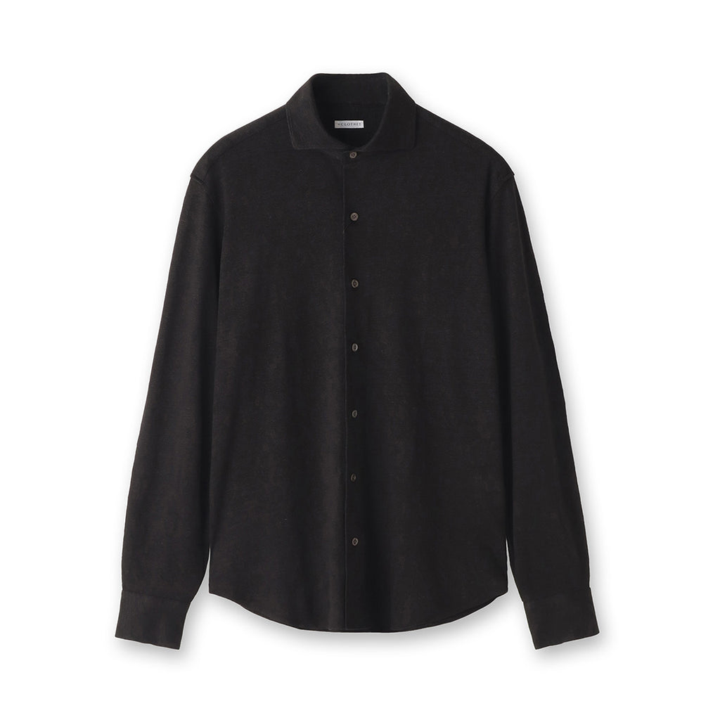 【売切最終sale】ANGLAIS リネンホリゾンタルカラーシャツ ブラック M リネンジャージー ホリゾンタルカラー シャツ ブラック – MINIMAL WARDROBE