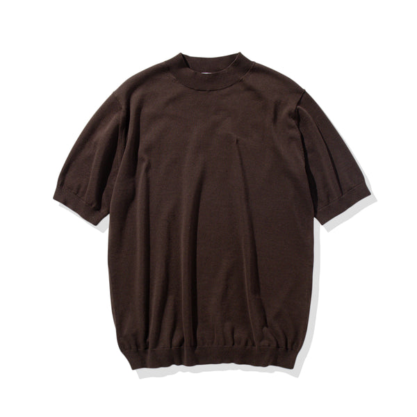 SUVIN PLATINUM モックネック ニットTシャツ オーク