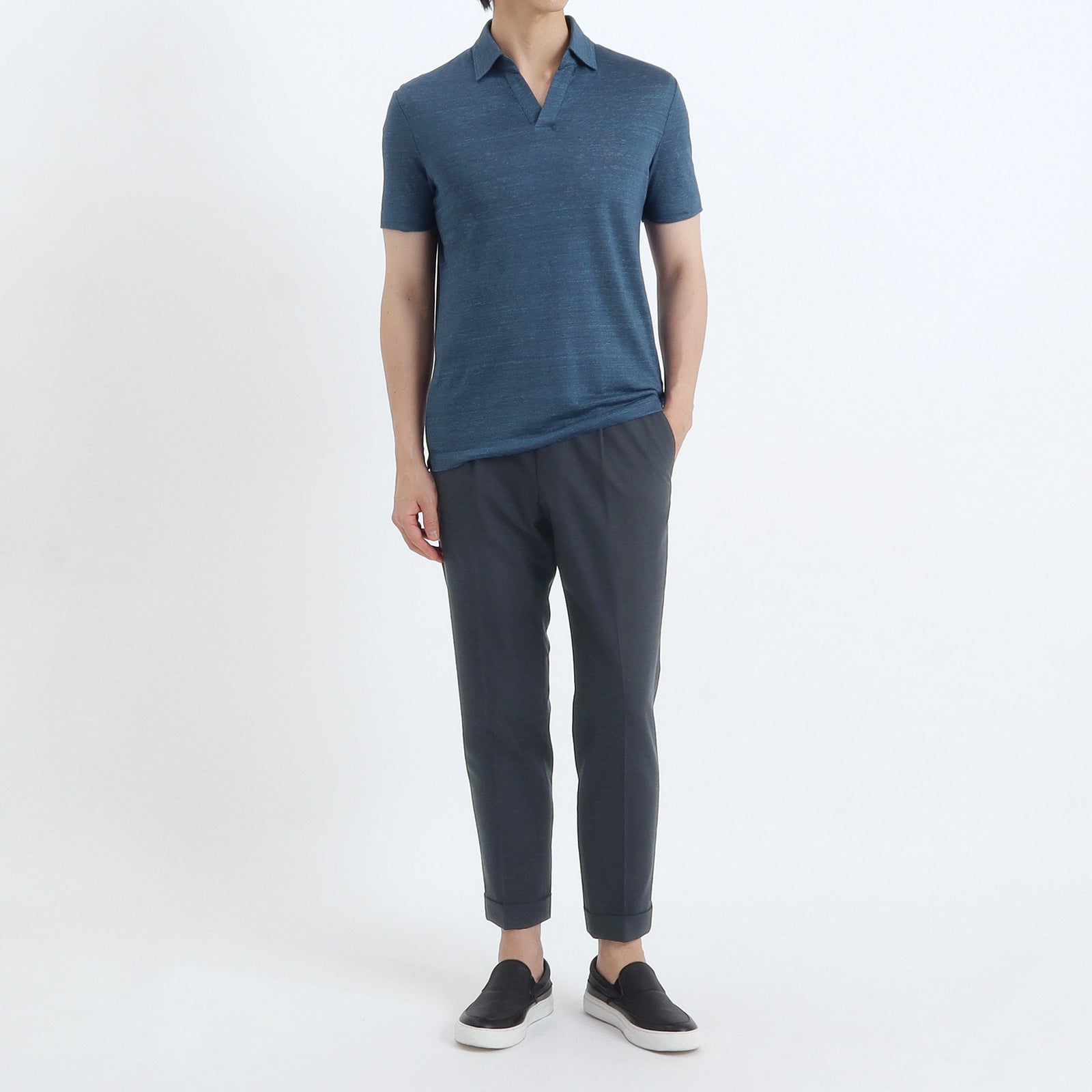 リネンジャージー テーラード スキッパーシャツ ブルー – MINIMAL WARDROBE
