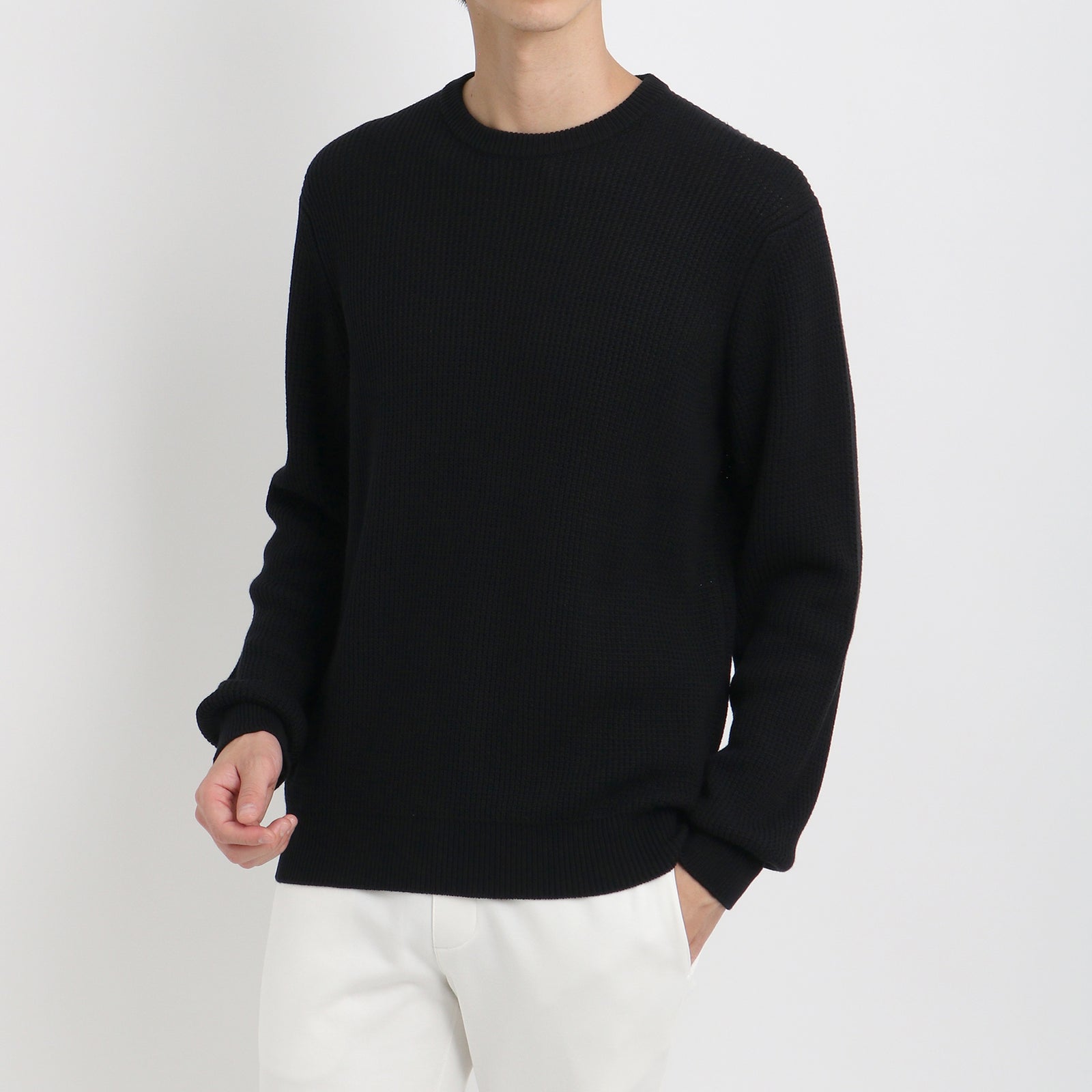 SUVIN PLATINUM ミドルゲージクルーネックニット ブラック – MINIMAL